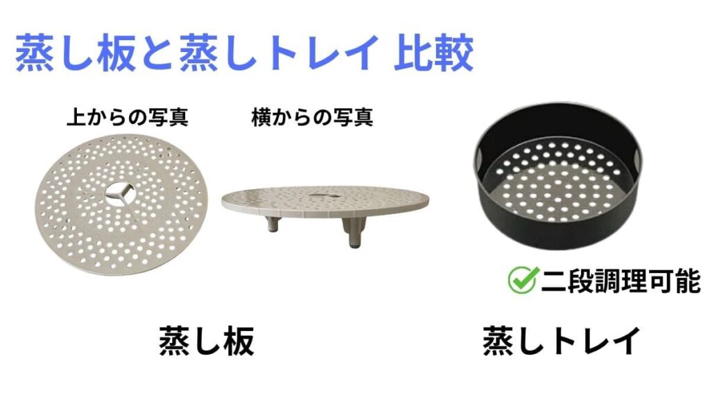 ホットクック 旧機種蒸し板と蒸しトレイの比較写真