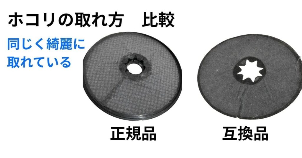 ホコリの取れ方比較:同じようにたくさんついている